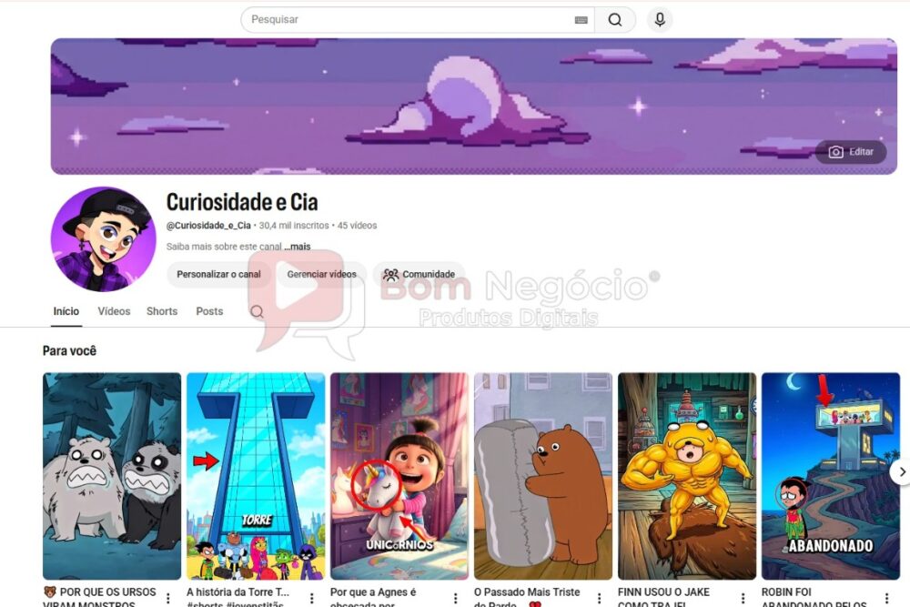 CANAL DO YOUTUBE DE 30K NÃO MONETIZADO - CURIOSIDADES (COD-709)