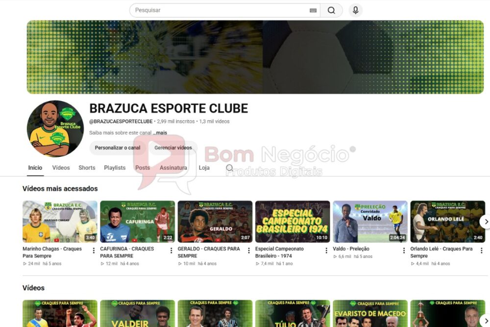 CANAL DO YOUTUBE DE 3K MONETIZADO - FUTEBOL (COD-726)