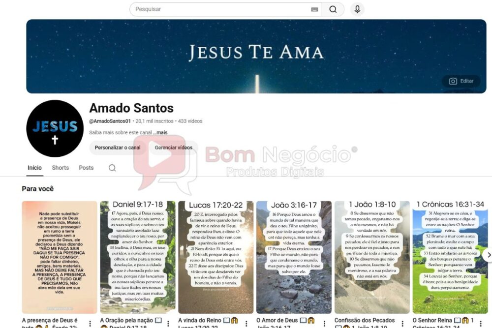 CANAL DO YOUTUBE DE 20K NÃO MONETIZADO - RELIGIÃO (COD-728)